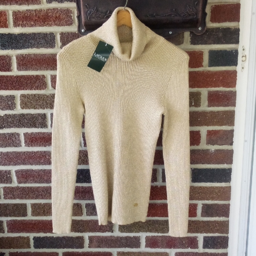 Ralph Lauren Gold Knit Turtleneck new Marked Small & Will Fit Medium - Glittery